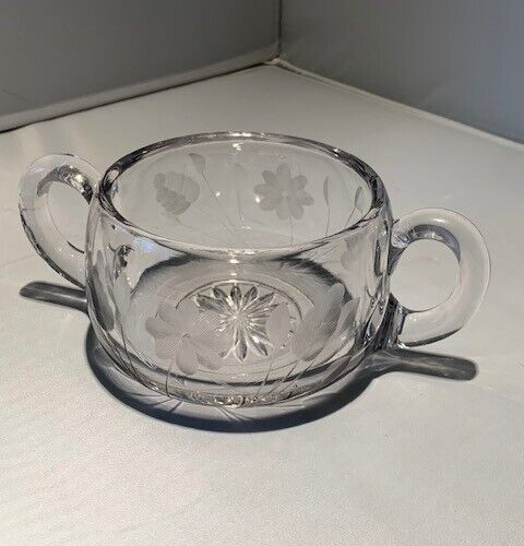 Vintage Clear Floral Etched Glass Condiment - Sugar Bowl, No Lid - Picture 2 of 6