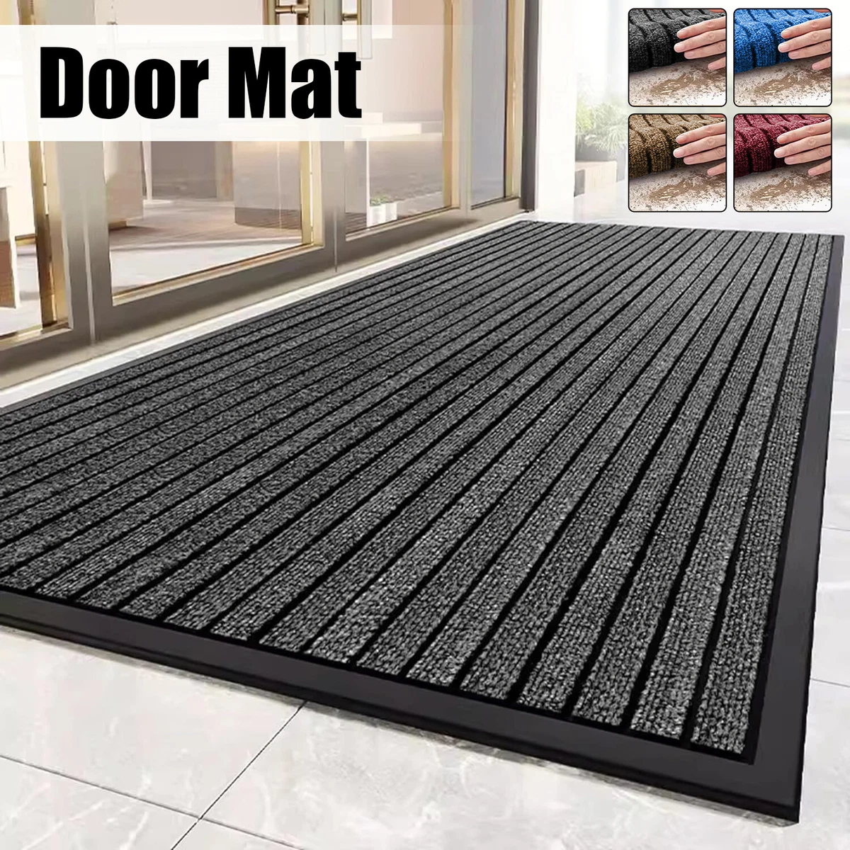 Non Slip Rubber Door Mat Heavy Duty Washable Rug Indoor Outdoor