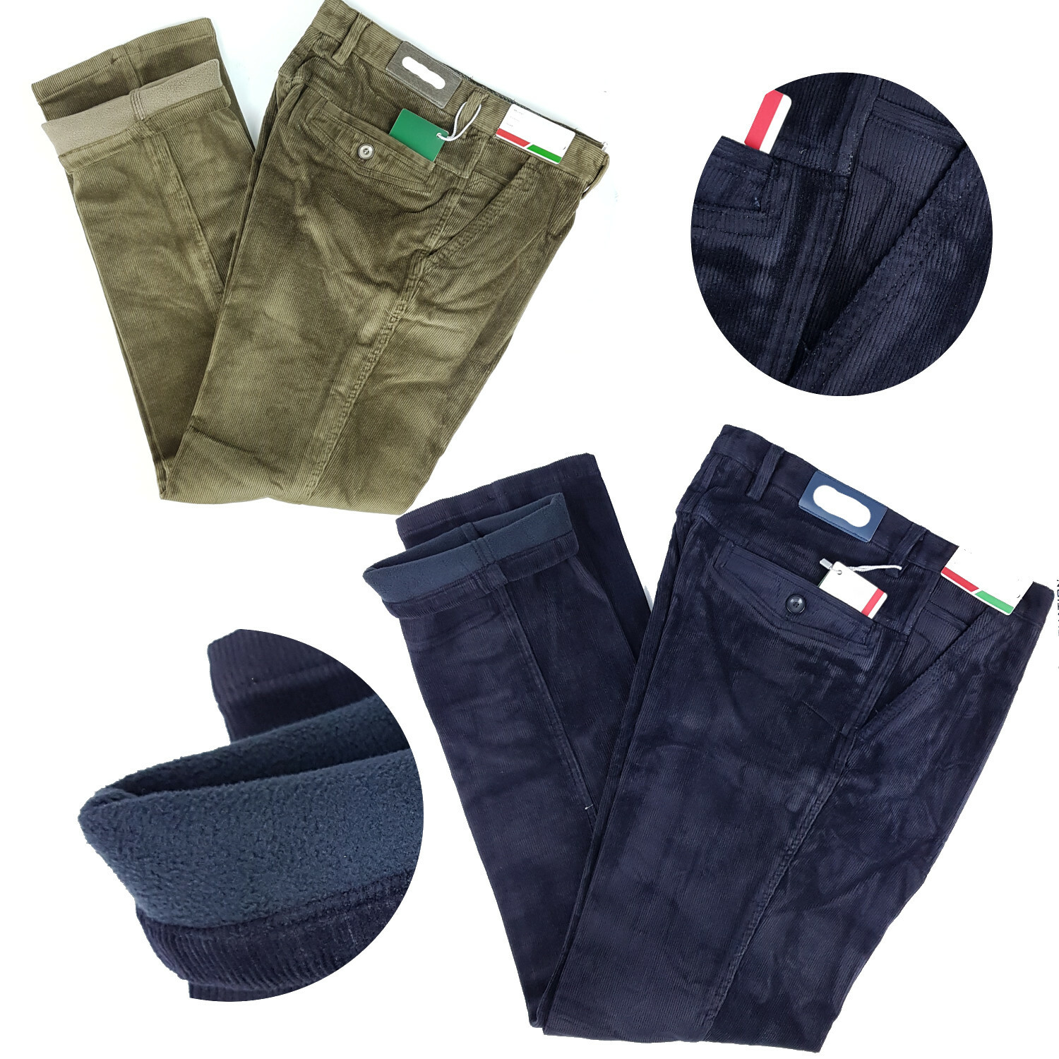 Pantalone uomo velluto classico vita alta termico imbottito pile invernale caldo