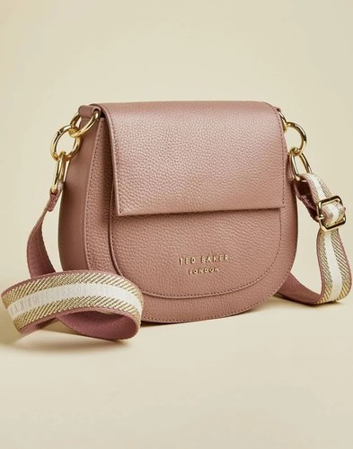Ted Baker AMALI Shoulder Bag Dusted Pink Leather Webbing Strap Satchel Crossbody