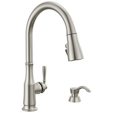 Delta Capertee Brushed Nickel Kitchen Faucet with Pull Down Sprayer and Soap ...