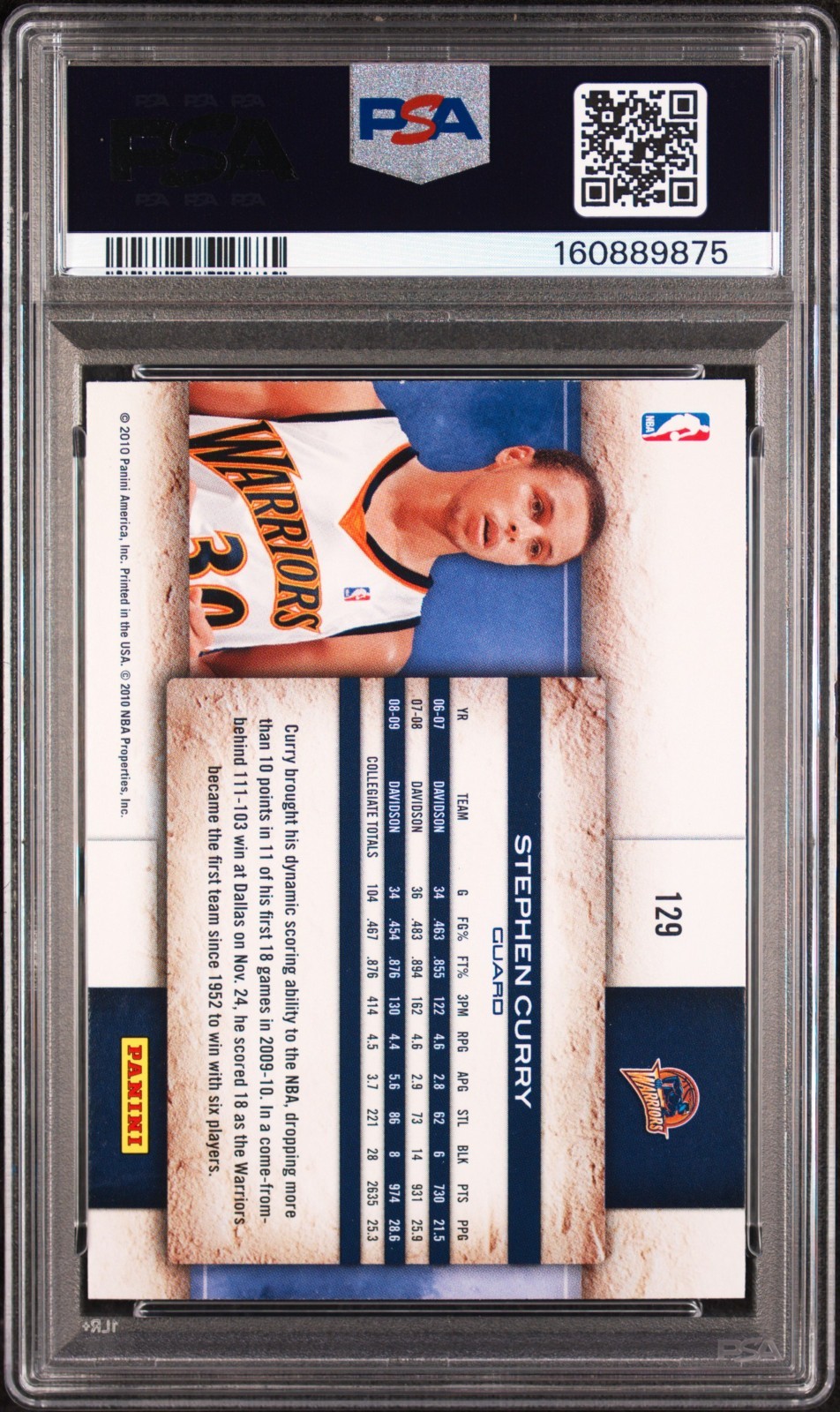 2009 Panini Studio Stephen Curry #129 Rookie Card PSA 6 view 2