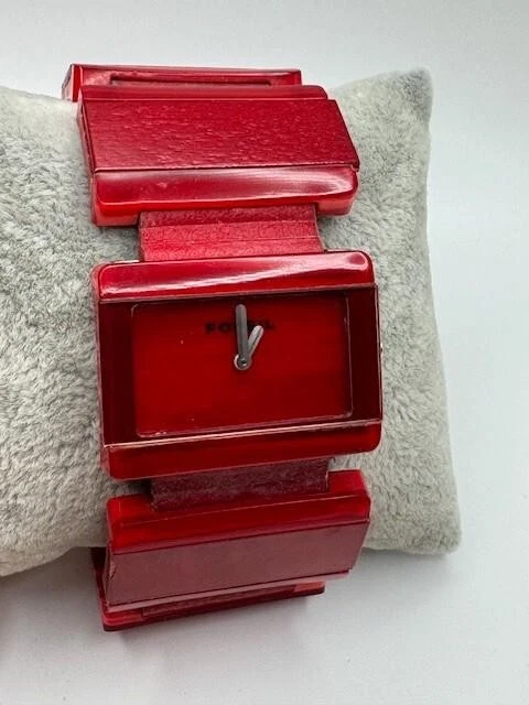 Reloj Cuarzo Madera Tono Rojo Vintage RARO Fossil JR-9403 Batería Nueva Foto 2 de 4