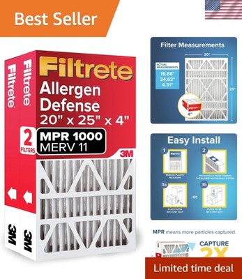 20x25x4 Air Filter MERV 11, MPR 1000 Micro Allergen Defense 2-Pack, Fits Hone...