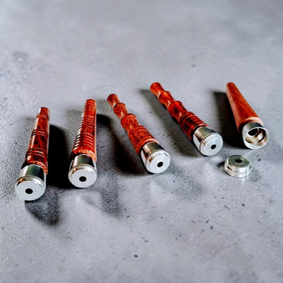Wooden Tobacco Chillum Pipe Metal Screw On Cap Various Designs For on-the-go