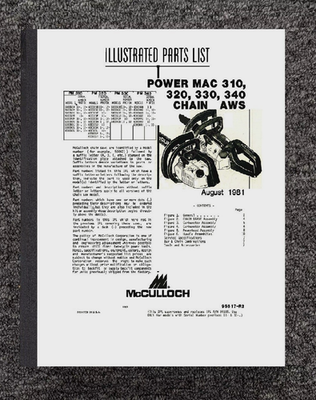 Power Mac Chainsaw Illustrated Parts Manual Fits McCulloch 310 320