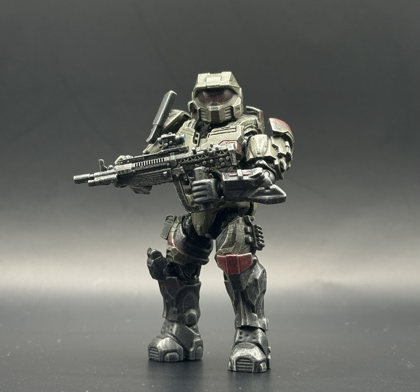 Custom Halo Mega Construx Black & Crimson Spartan Figure w/ Custom DMR Rifle