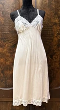 Vtg Full Slip Lingerie Women Sz 40 White/Champagne Nylon Lace Trim USA Made