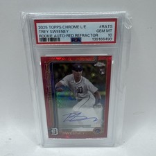 2025 Topps Chrome Rookie AUTO Trey Sweeney Red Logofractor /5 PSA 10