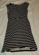 Loft NEW Womens Size Medium Black White Striped Sleeveless Dress A Line Mini