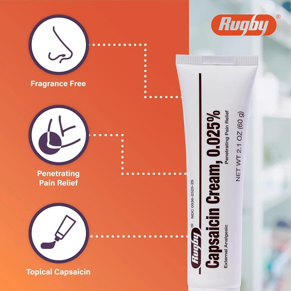 3件装橄榄球辣椒素霜0.025%常规力量疼痛2.1盎司(60克)白色Ea — 第 3/4 张图片