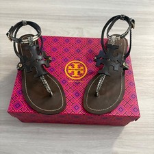 Tory Burch Sandals Women Chandler Flat Sandals Black Ivory Snake Print Size 8