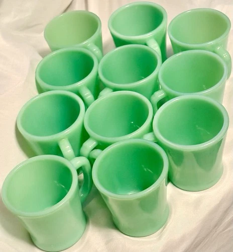 Vintage Jadeite Fire King Restaurant Ware C-Handle Coffee Mugs Set Of 11