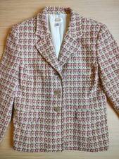 Talbots Wool Blend Blazer Jacket Pink Cream Tweed Women 10 Pockets Buttons USA