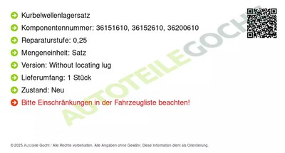 Kurbelwellenlagersatz für Ford Mazda Morgan Volvo 2000-> Kolbenschmidt 37073610