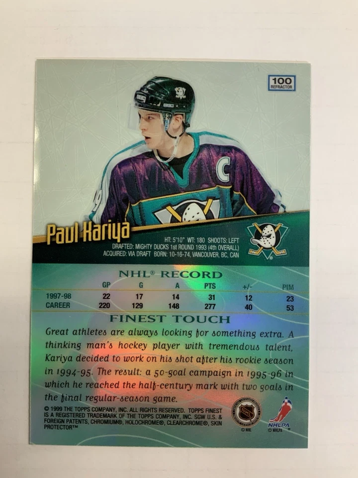 1998/99 Topps Finest Paul Kariya Refractor No Protector (RARE 1 IN 24 PACKS)￼￼ - Image 2 of 3