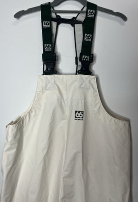 66 North Men s Small Commercial Fishing Pants Bib White *Slight Discoloration*