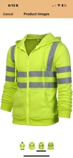 Hi Viz Vis Visibility Jacket Zipped Hoodie Work Hooded Fleece Lined Sweatshirt