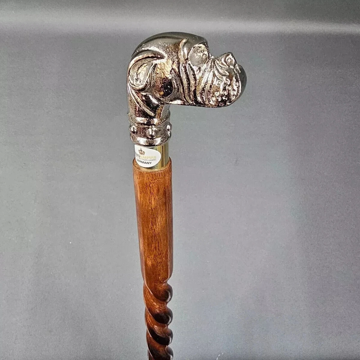 Bastone Da Passeggio In Ottone Bastone Da Passeggio Vintage Con Manico A Testa Di Bulldog | Legno E Ottone | Stile Vittoriano Collare Cane Catena