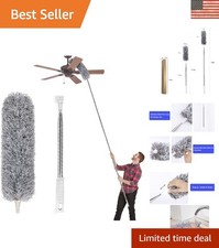 Extendable Microfiber Duster - 100 Inch Stainless Steel for Safe High Dusting