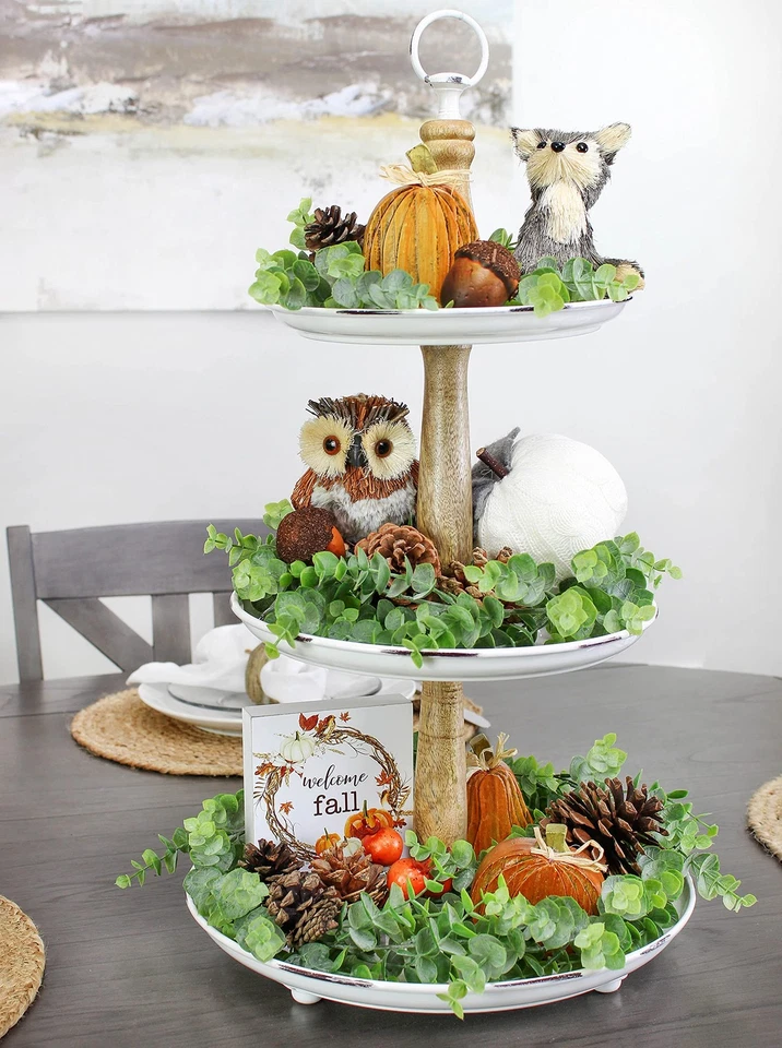 White Enamel Three Tiered Stand, Rustic Farmhouse Style Dessert Serving - Image 2 of 4