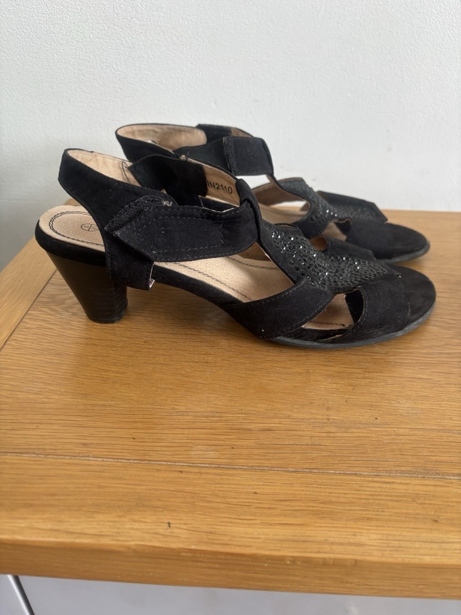 Pavers Black Easy Fastening Ladies Sandals Dressy Glitter Faux