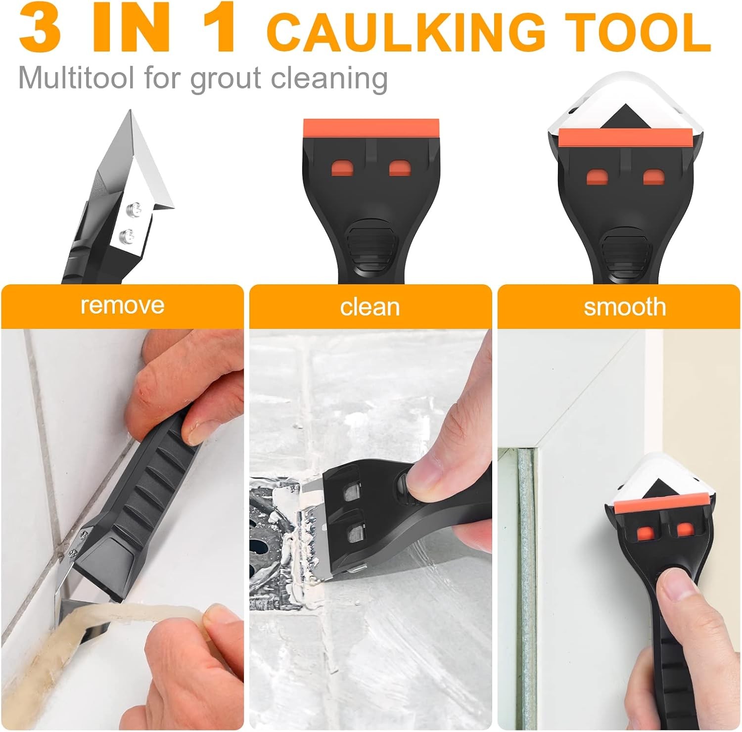 Silicone Caulking Tool Kit 3-in-1: Grout Silver-black 3 in 1 Caulk 