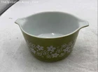 Pyrex Glass Green White Floral Mid-Century Modern Casserole Dish