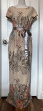 Adrianna Papell Floral Print Short Sleev Satin Gown Max Dress Multicolor Size 8
