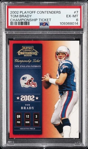 2002 PLAYOFF CONTENDERS CHAMP TKT #7 TOM BRADY 141/250 PSA 6