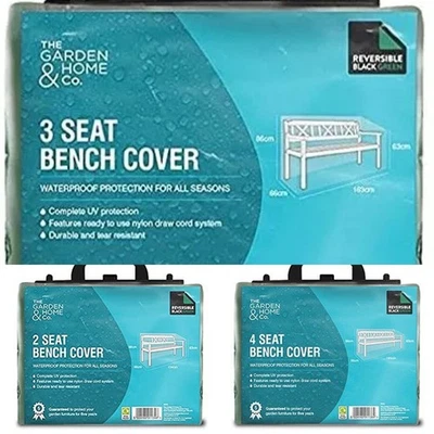 THE GARDEN & HOME CO 2, 3 or 4 seat Bench Cover Waterproof Reversible Black/Green Garden Furniture