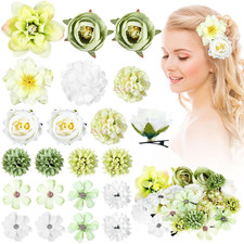 21 Pcs Flower Hair Clips, Floral Pins for Women,Cyan Series