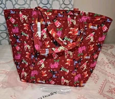 Vera Bradley Grand Tote Bag Holiday Hounds Dogs Overnight Scarves Quilted NWT