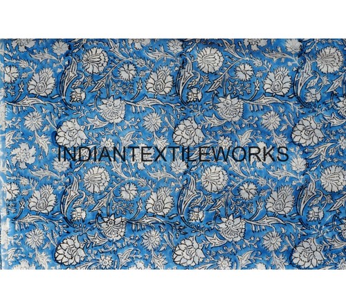 Hand Block Flower Print Cotton Fabric 5 TO 25 Yard Indian Pajama Material - Picture 5 of 5