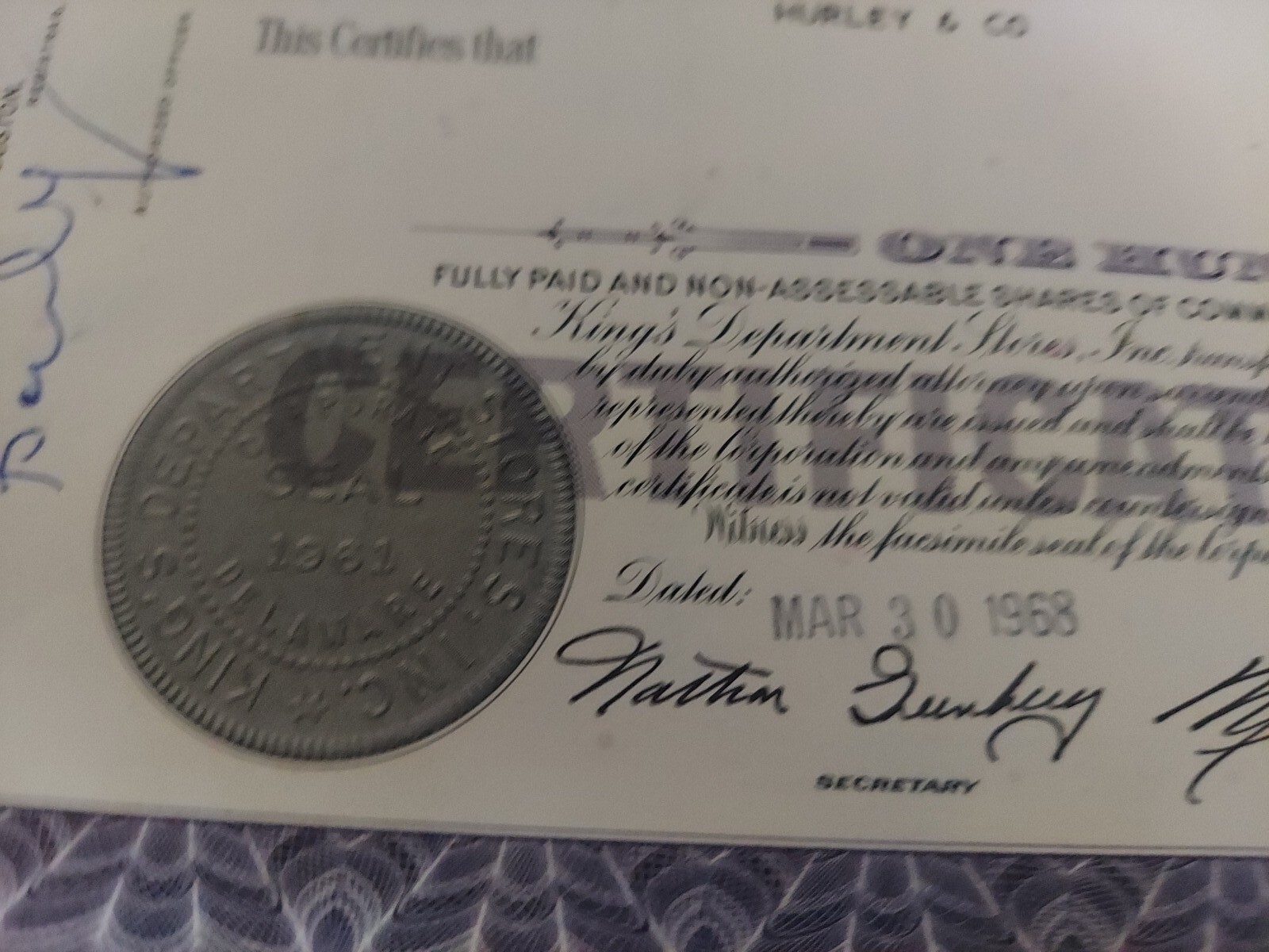 King's Department Stores, Inc. Stock Certificate 100 Shares eBay