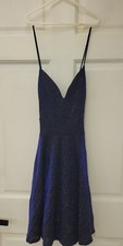 Sparkly Blue Spaghetti Strap Dress With Glitter Detailing & V-Neck Cocktail M