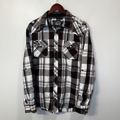 BKE Pearl Snap Rockabilly Plaid Distressed Bleach VTG 67 Athletic Fit Shirt L