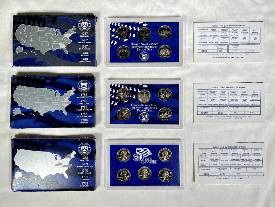 1999-2009 50 State Quarters and Territories Run Of 11 Clad Proof Sets w/ Box COA - Image 3 of 4