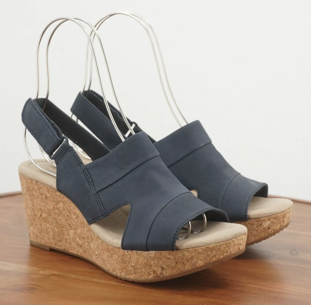 Sandali Clarks Collection donna Annadel zeppa sughero slingback taglia 9 M blu nabuk