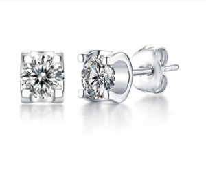 Authentic 3Ct Real Moissanite Series Sweet Cube Sugar Stud Earring 14K White Gold Plated
