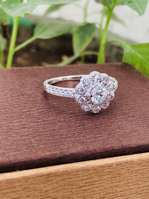 Moissanite 925 Silver Old Mine Round White Moissanite Ring