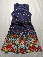Spense Dress Women's 8 Blue Floral Sleeveless Belt Collar Lined A-Line Spring