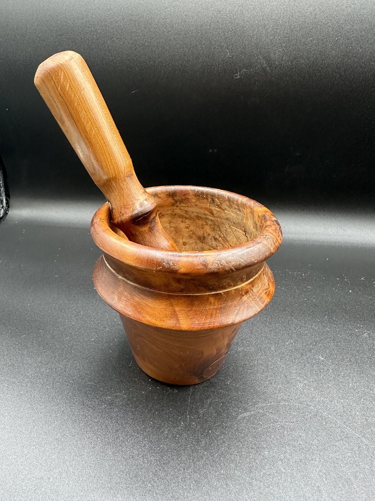 Vintage Wooden Bowl Mortar & Pestle Set Spice & Herb Grinder Pill Crusher