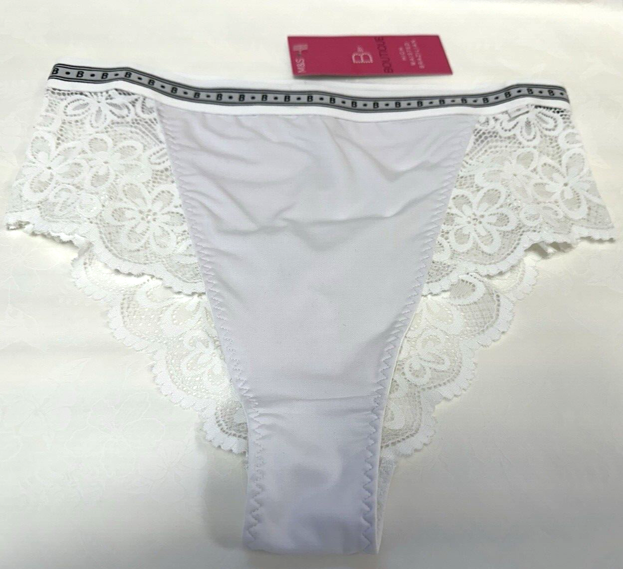 NEW M&S B by Boutique Marks & Spencer UK4-6 white high waist Brazilian knickers