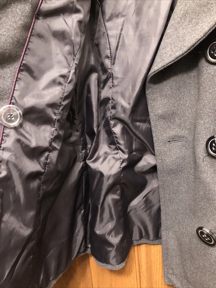 Abrigo Celebrity Rosa Mujer Talla Pequeña Guisante Gris Cuello Abotonado Manga Larga Foto 4 de 4