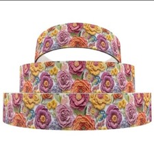 1 inch 1 yard 3D look Spring Summer flower Printed Grosgrain Ribbon 1244002
