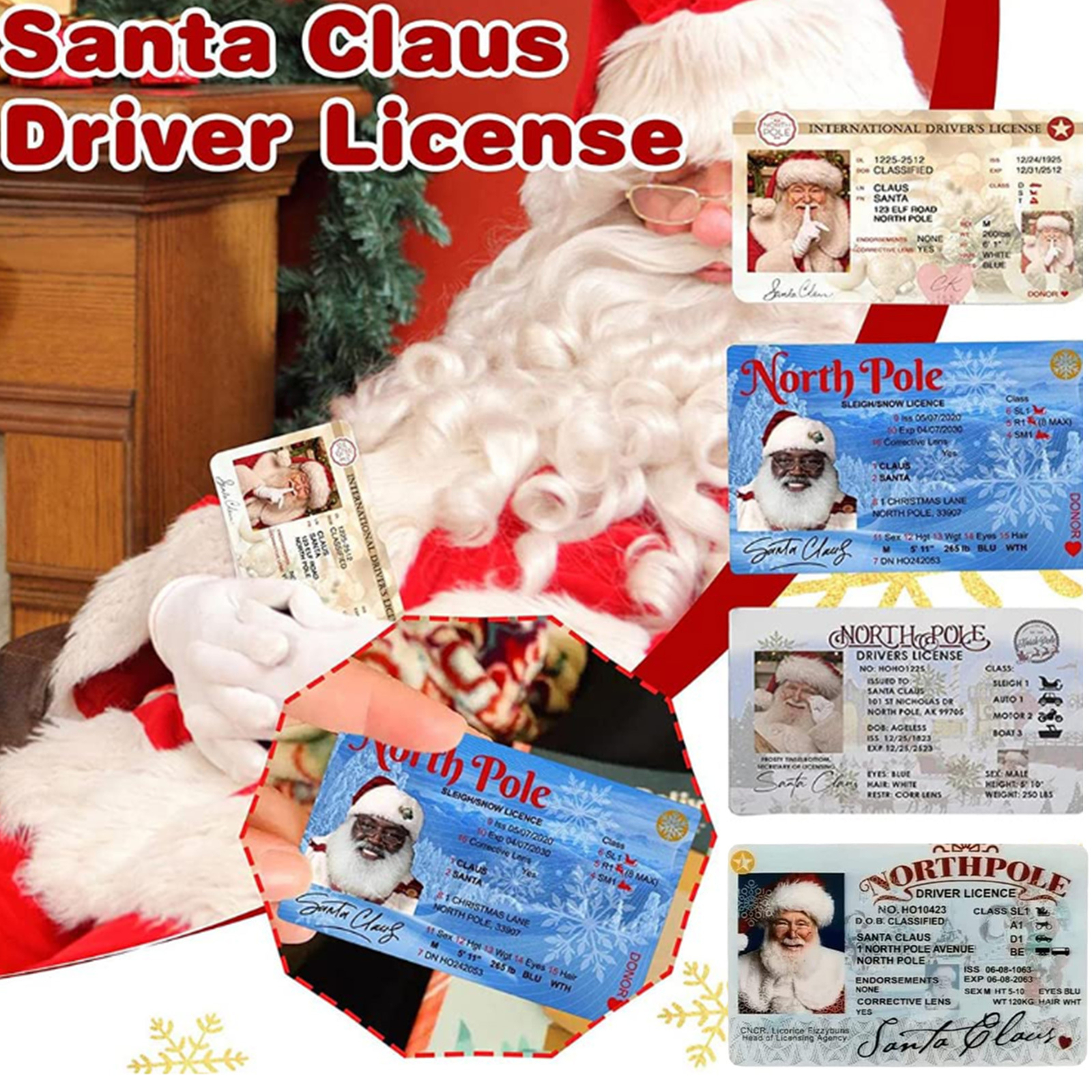 Christmas Santa Sleigh Reindeer License Santa Drivers License economical