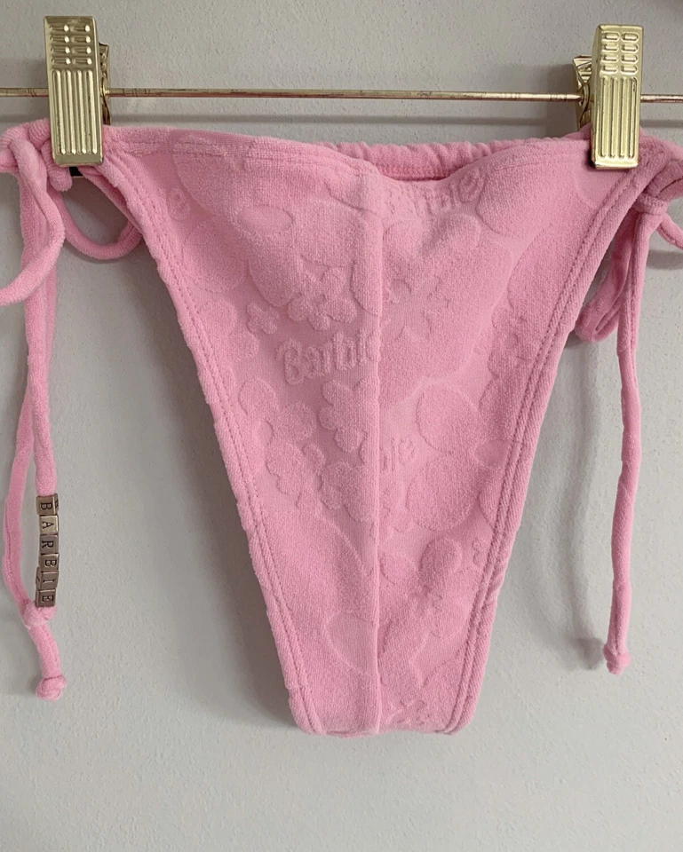 Nuevo Barbie X Forever 21 Parte Inferior de Bikini Rosa Glaseado Terry Material Foto 2 de 4