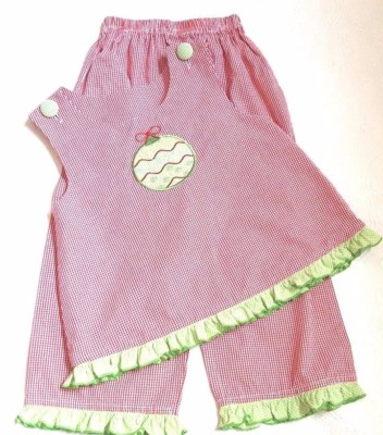 Christmas Pants Top Applique Three Mommas Holiday Outfit SIZE 4 Red Green 