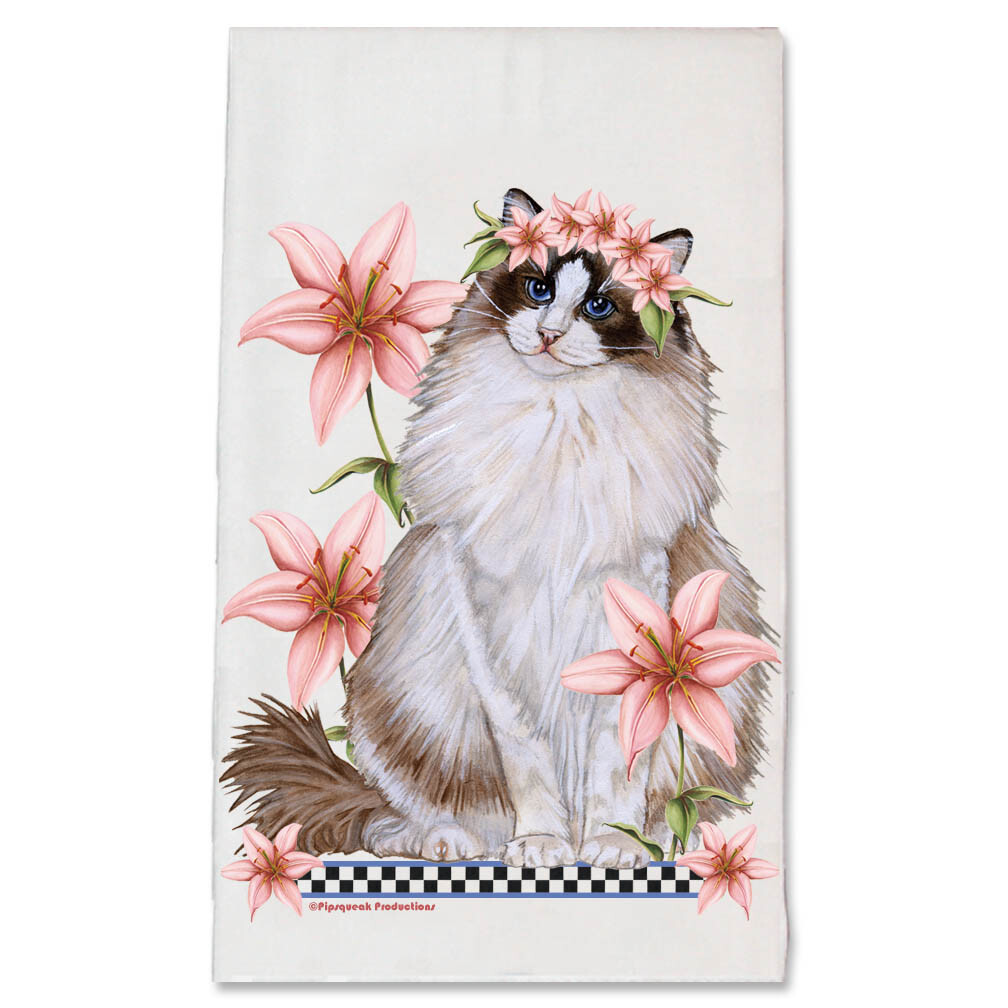 Ragdoll Cat with Pink Lilies Floral Kitchen Dish Towel Pet Gift | eBay